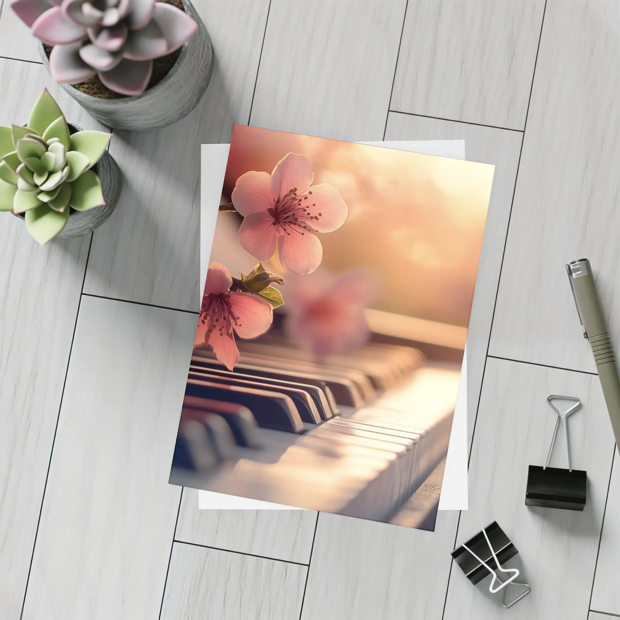 Cherry Blossoms Resting On Piano Keys – Postcards