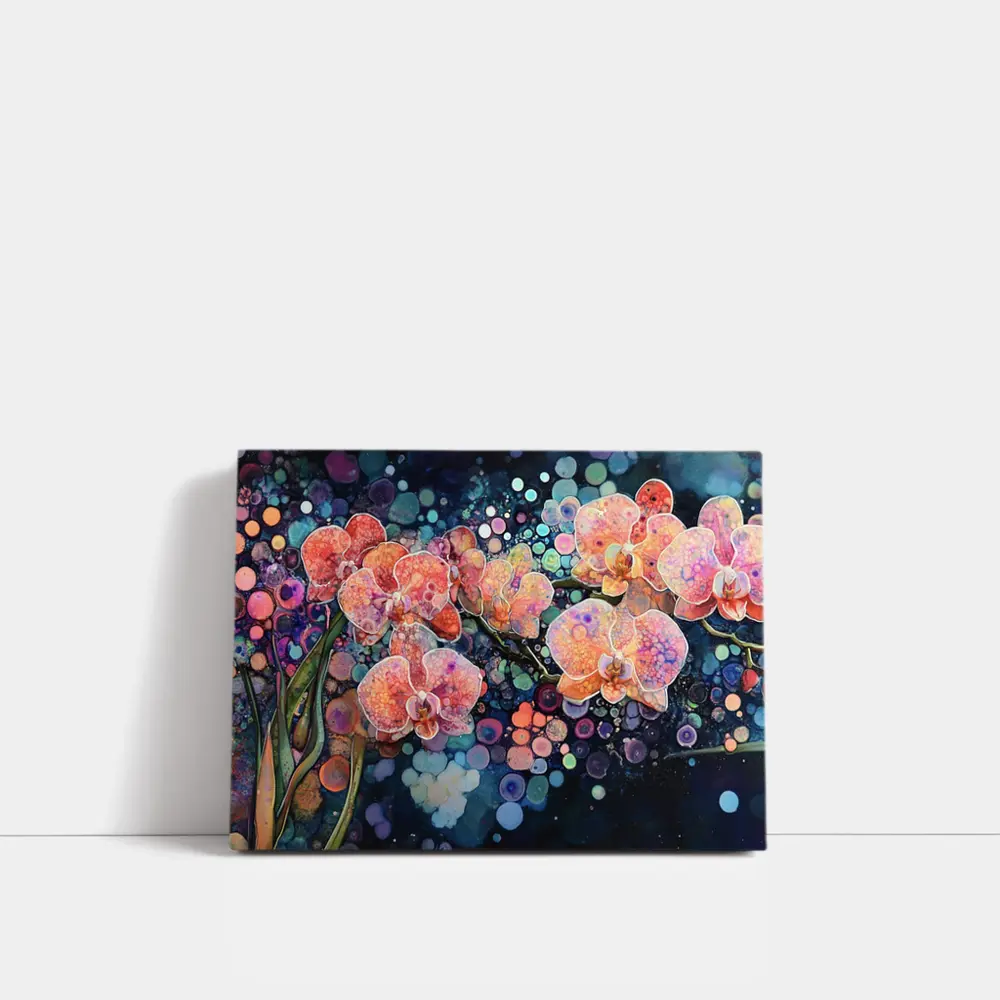 Pink Orchids Watercolor Bokeh Dark Background – Wall Art