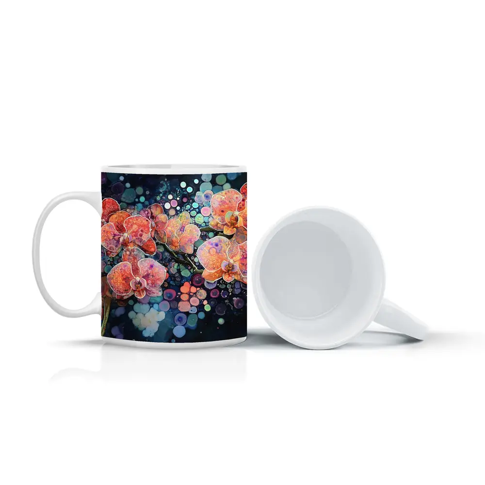 Pink Orchids Watercolor Bokeh Dark Background – Mugs