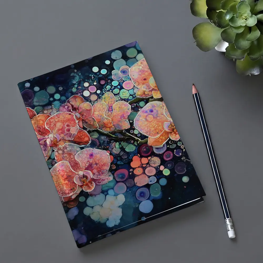 Pink Orchids Watercolor Bokeh Dark Background – Notebooks