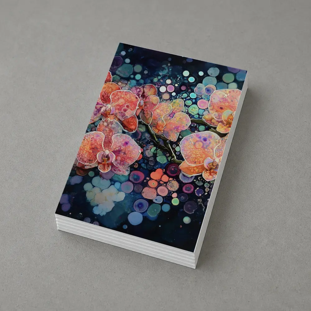 Pink Orchids Watercolor Bokeh Dark Background – Postcards