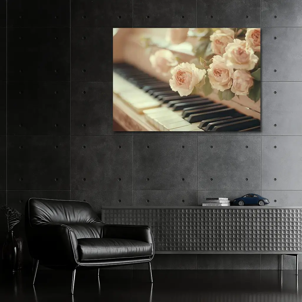 Pink Roses Resting On Piano Keys – Wall Art