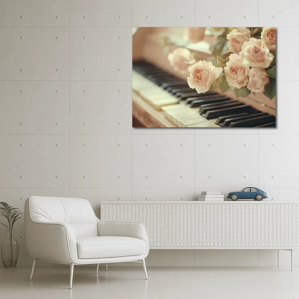Pink Roses Resting On Piano Keys – Wall Art