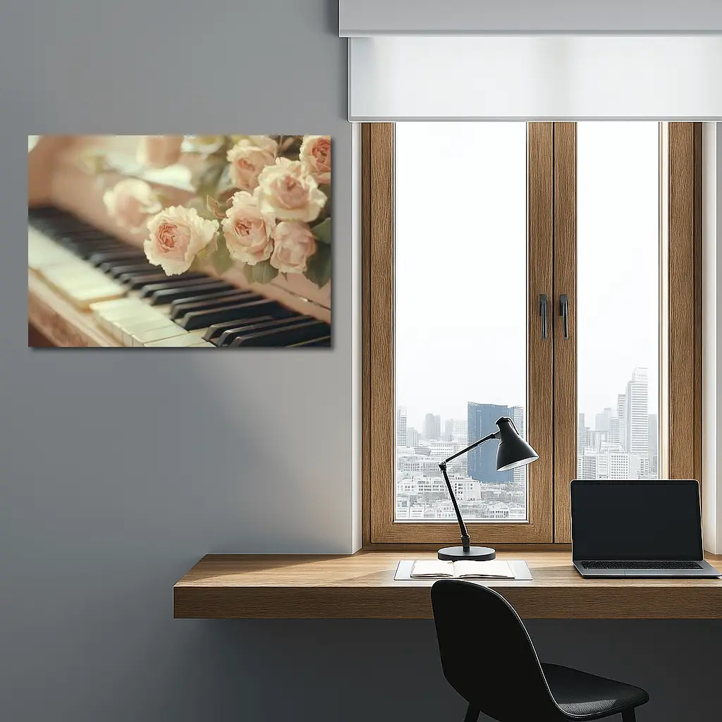 Pink Roses Resting On Piano Keys – Wall Art