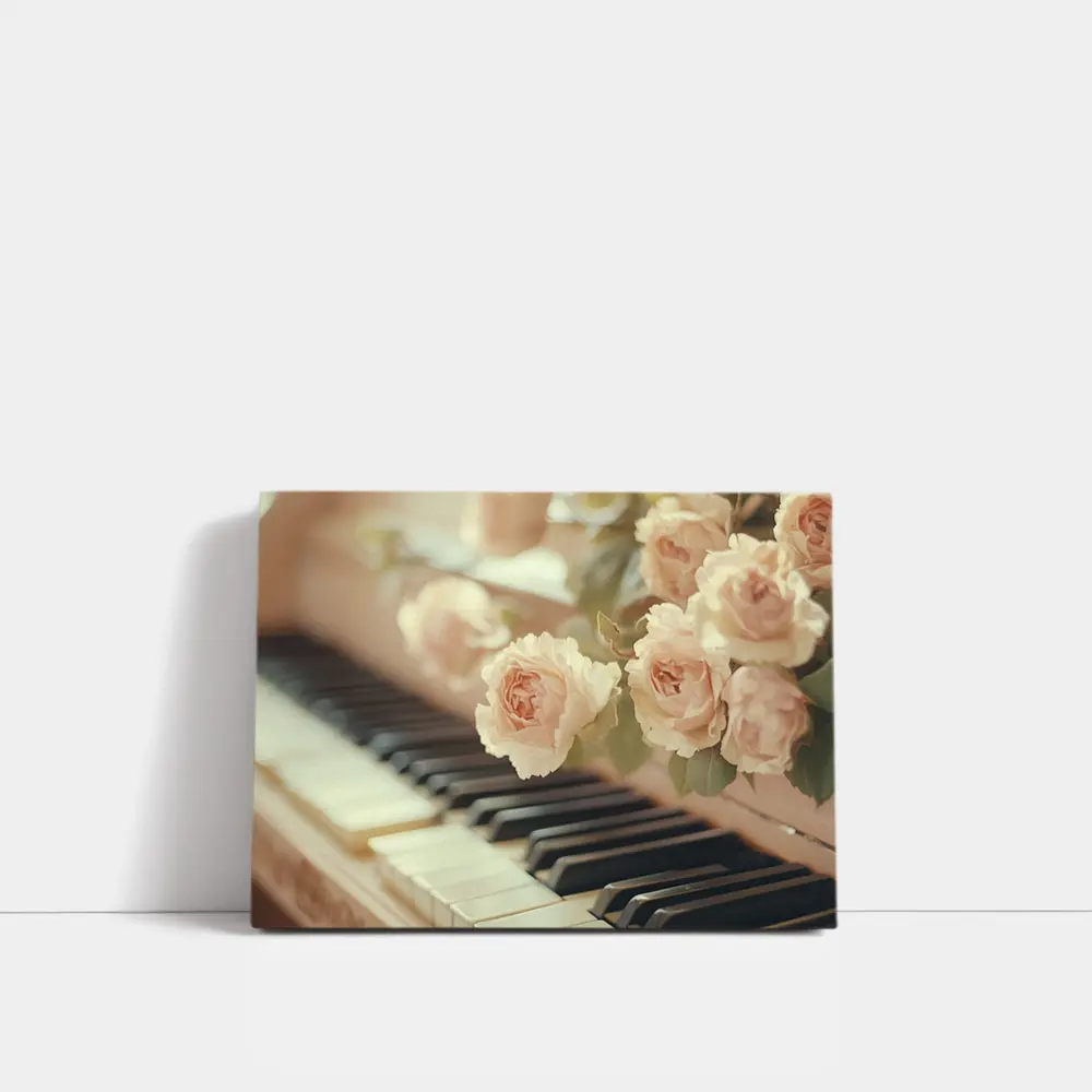 Pink Roses Resting On Piano Keys – Wall Art