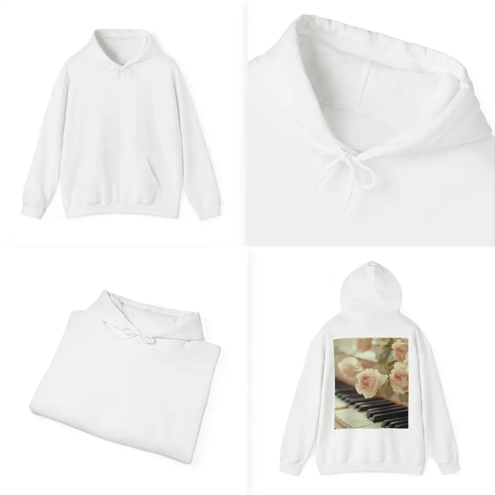 Pink Roses Resting On Piano Keys – Hoodies