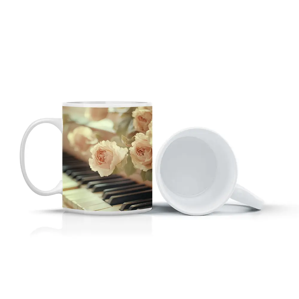 Pink Roses Resting On Piano Keys – Mugs
