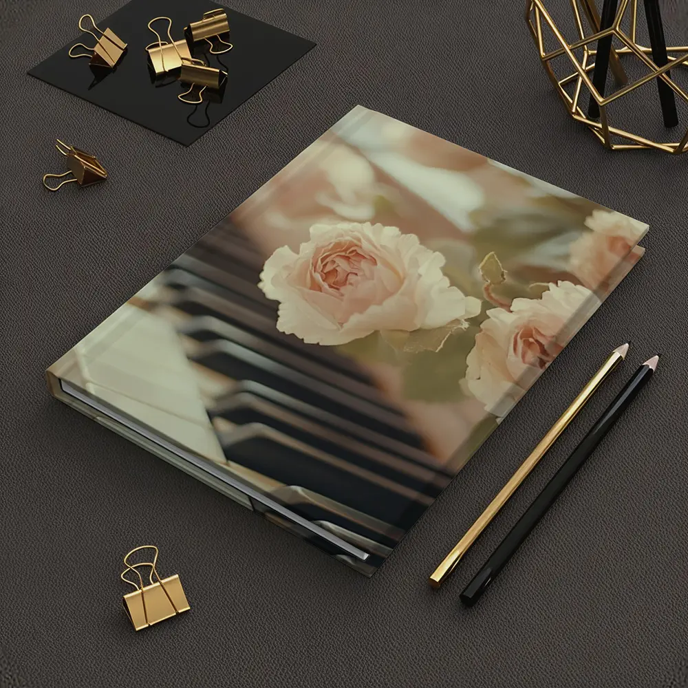 Pink Roses Resting On Piano Keys – Notebooks