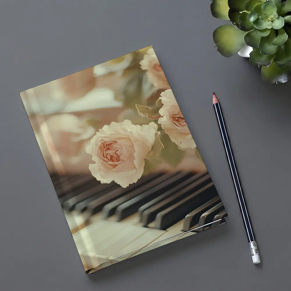 Pink Roses Resting On Piano Keys – Notebooks