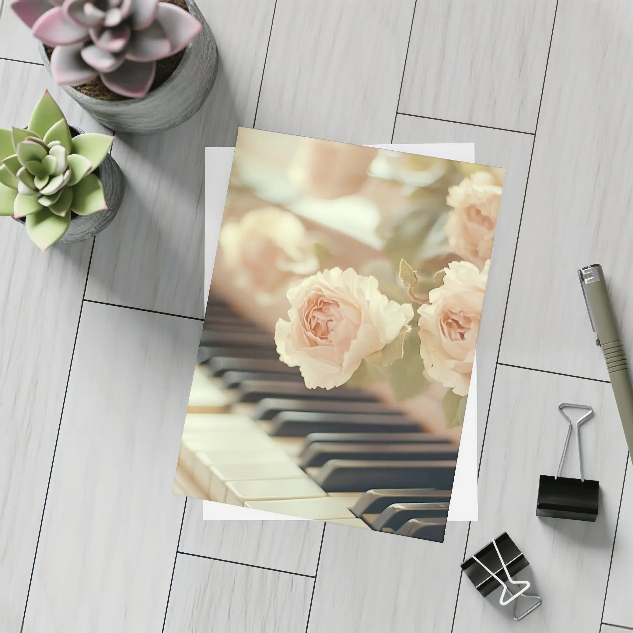 Pink Roses Resting On Piano Keys – Postcards