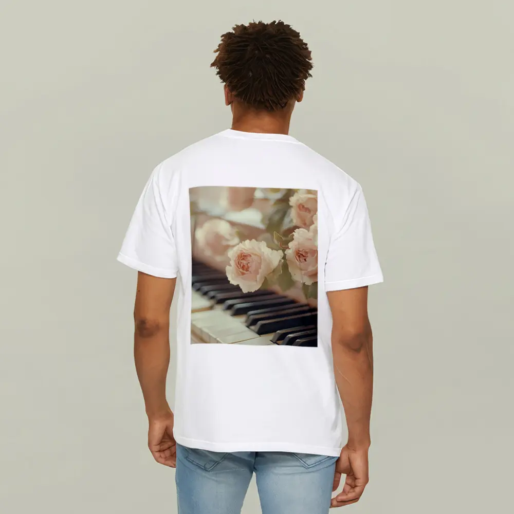 Pink Roses Resting On Piano Keys – T-Shirts