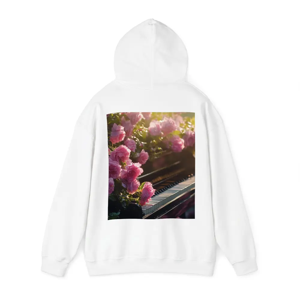 Pink Roses Blooming Around Grand Piano – Hoodies