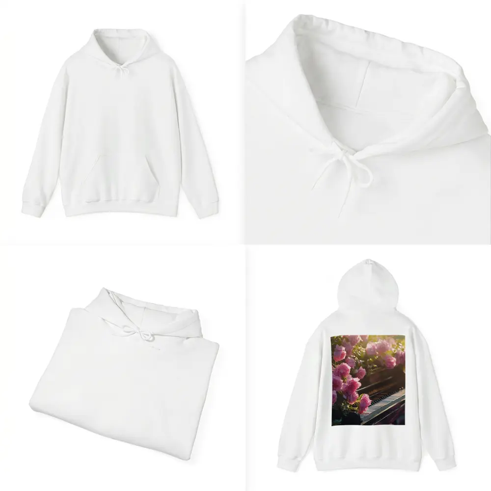 Pink Roses Blooming Around Grand Piano – Hoodies