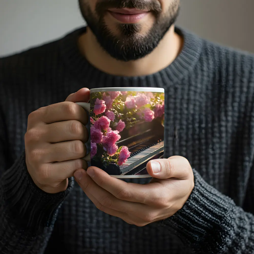 Pink Roses Blooming Around Grand Piano – Mugs