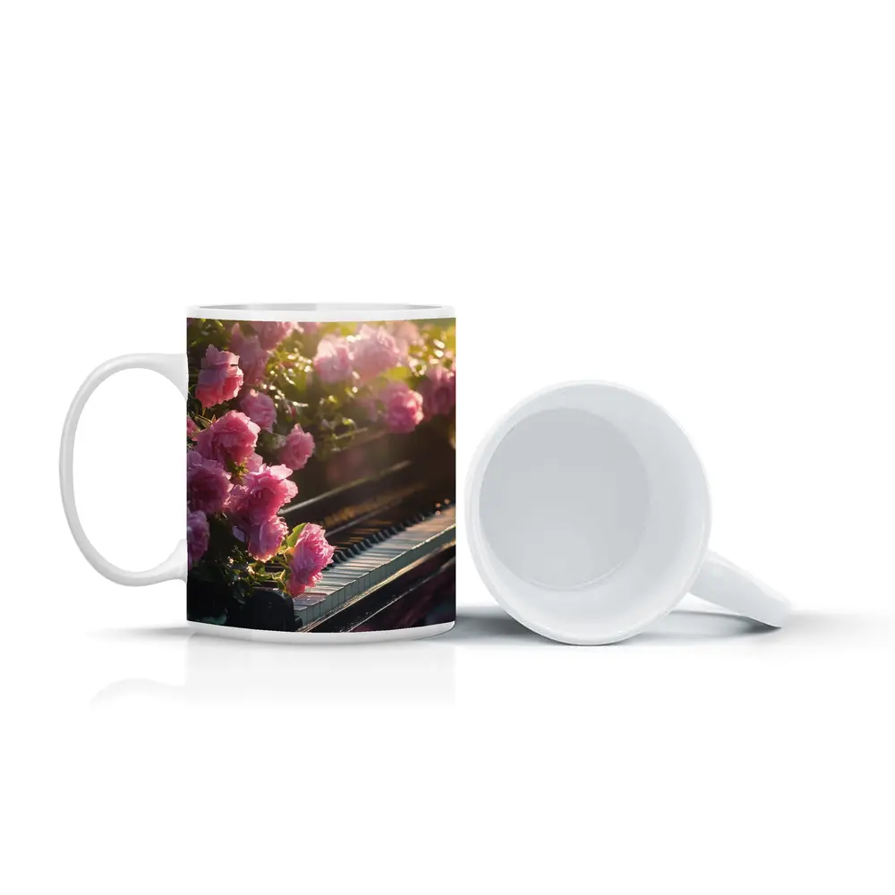 Pink Roses Blooming Around Grand Piano – Mugs