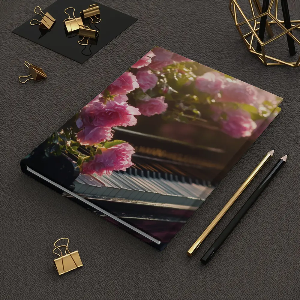 Pink Roses Blooming Around Grand Piano – Notebooks