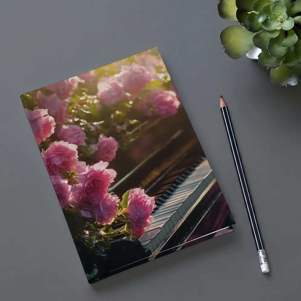 Pink Roses Blooming Around Grand Piano – Notebooks