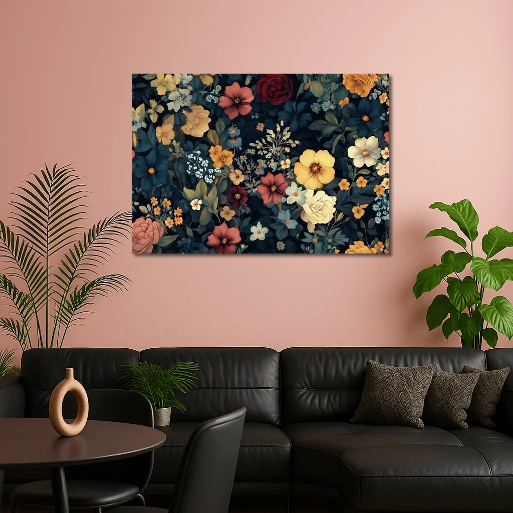 Dark Floral Botanical Garden Mixed Flowers – Wall Art