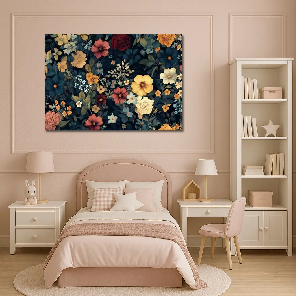 Dark Floral Botanical Garden Mixed Flowers – Wall Art