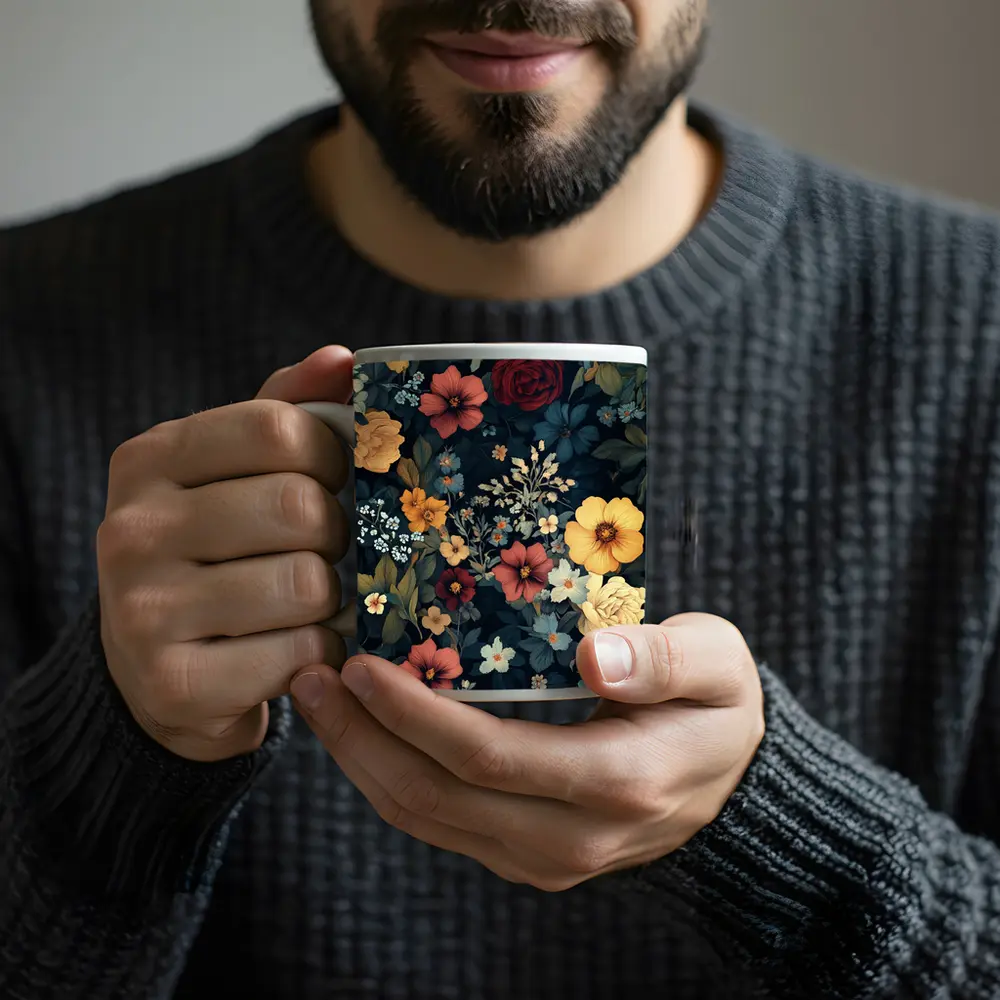 Dark Floral Botanical Garden Mixed Flowers – Mugs