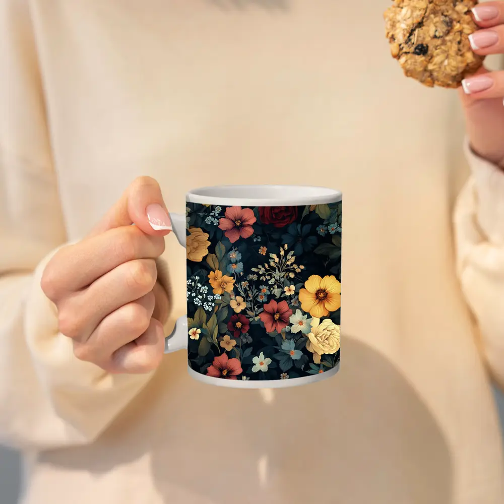 Dark Floral Botanical Garden Mixed Flowers – Mugs