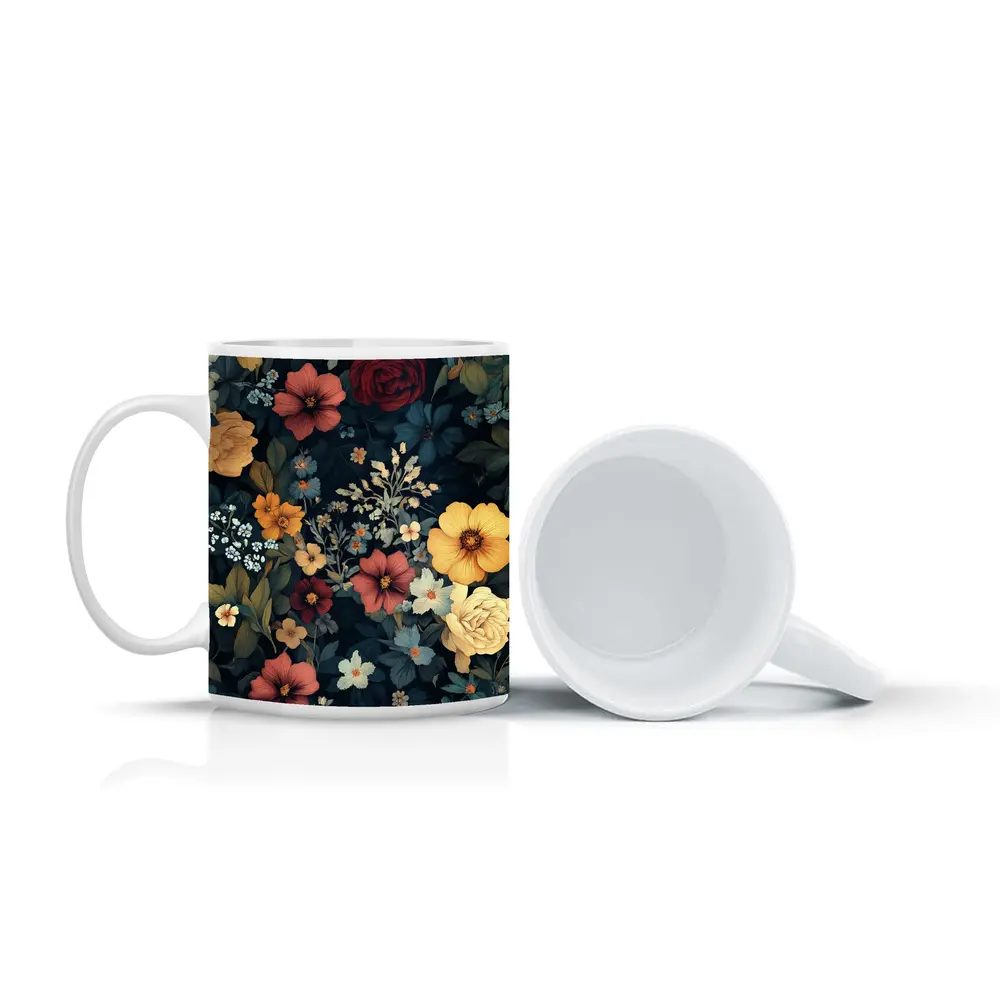 Dark Floral Botanical Garden Mixed Flowers – Mugs