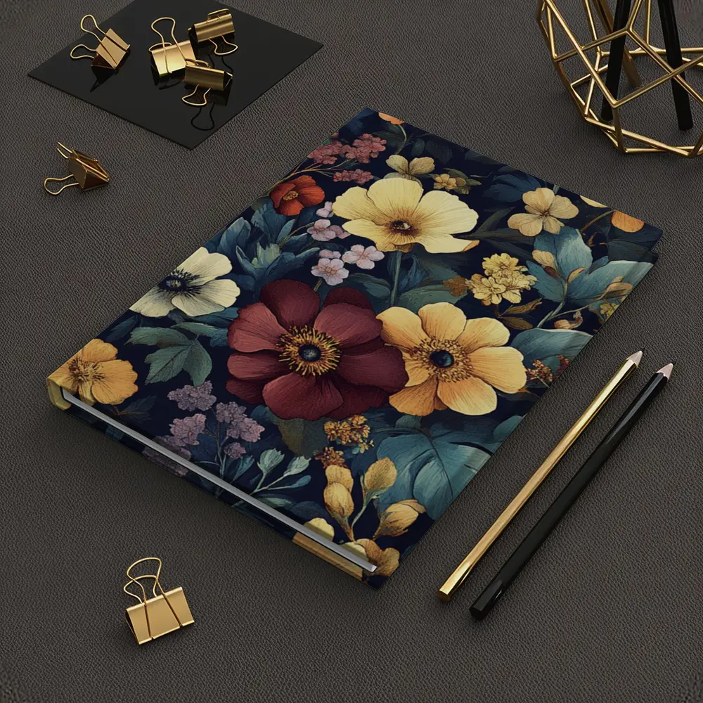 Dark Botanical Floral Pattern Navy Background – Notebooks