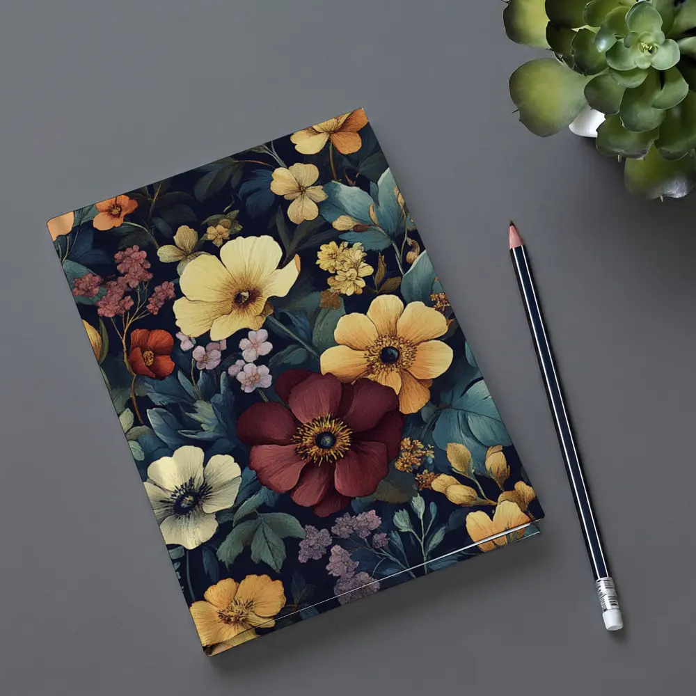 Dark Botanical Floral Pattern Navy Background – Notebooks