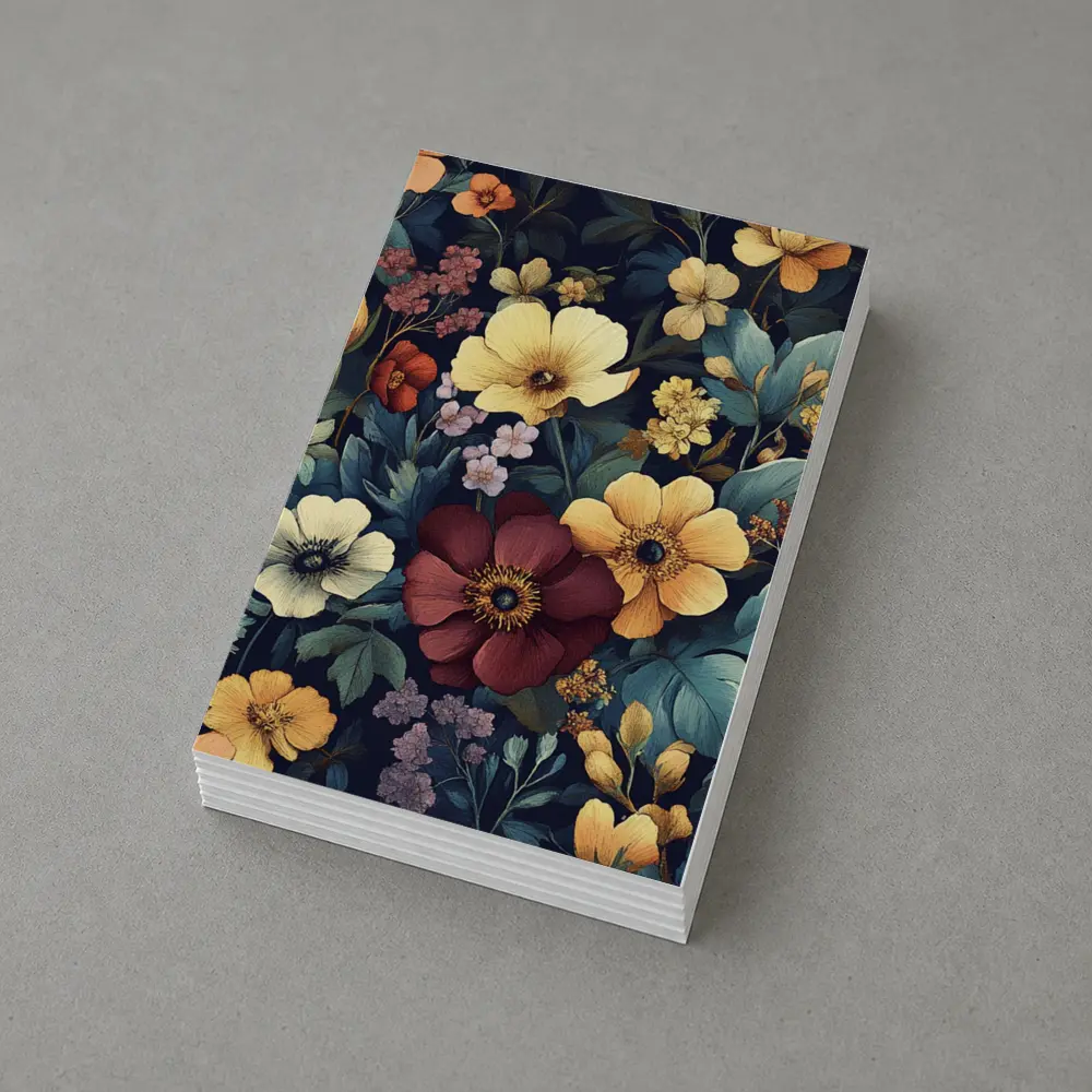 Dark Botanical Floral Pattern Navy Background – Postcards