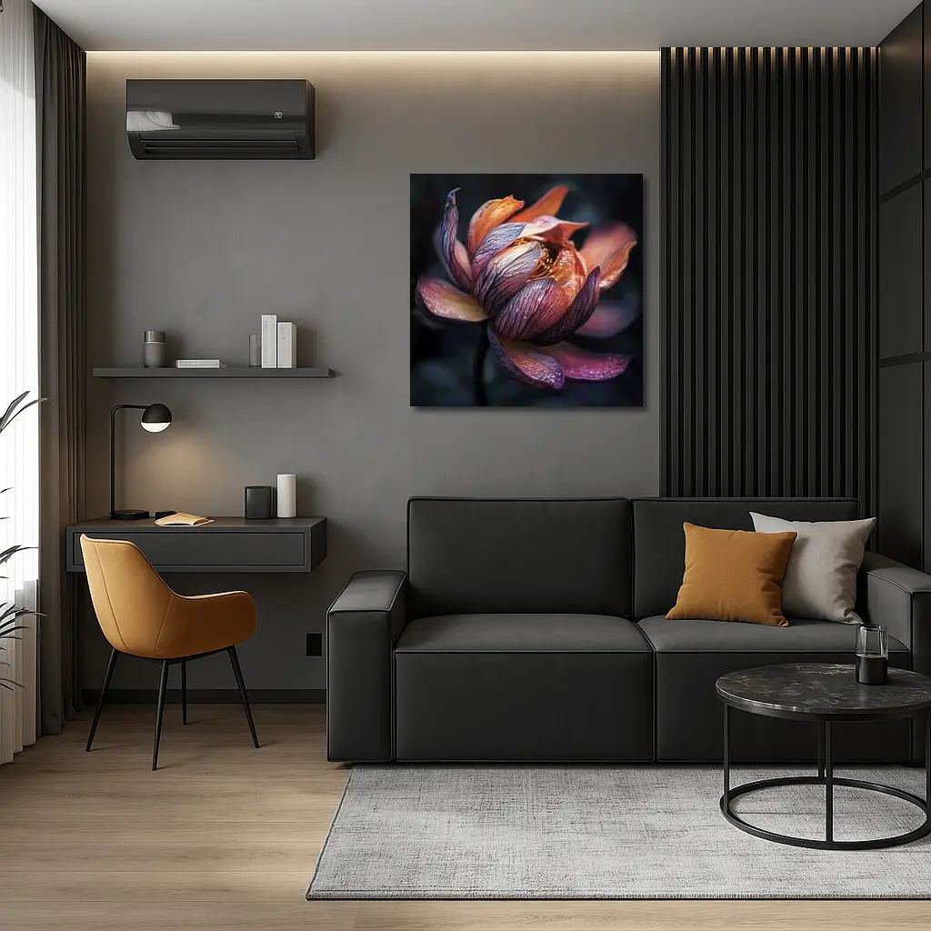 Dark Lotus Flower Close Up Dark Background – Wall Art
