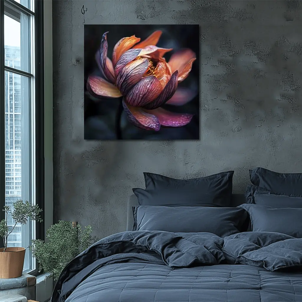 Dark Lotus Flower Close Up Dark Background – Wall Art