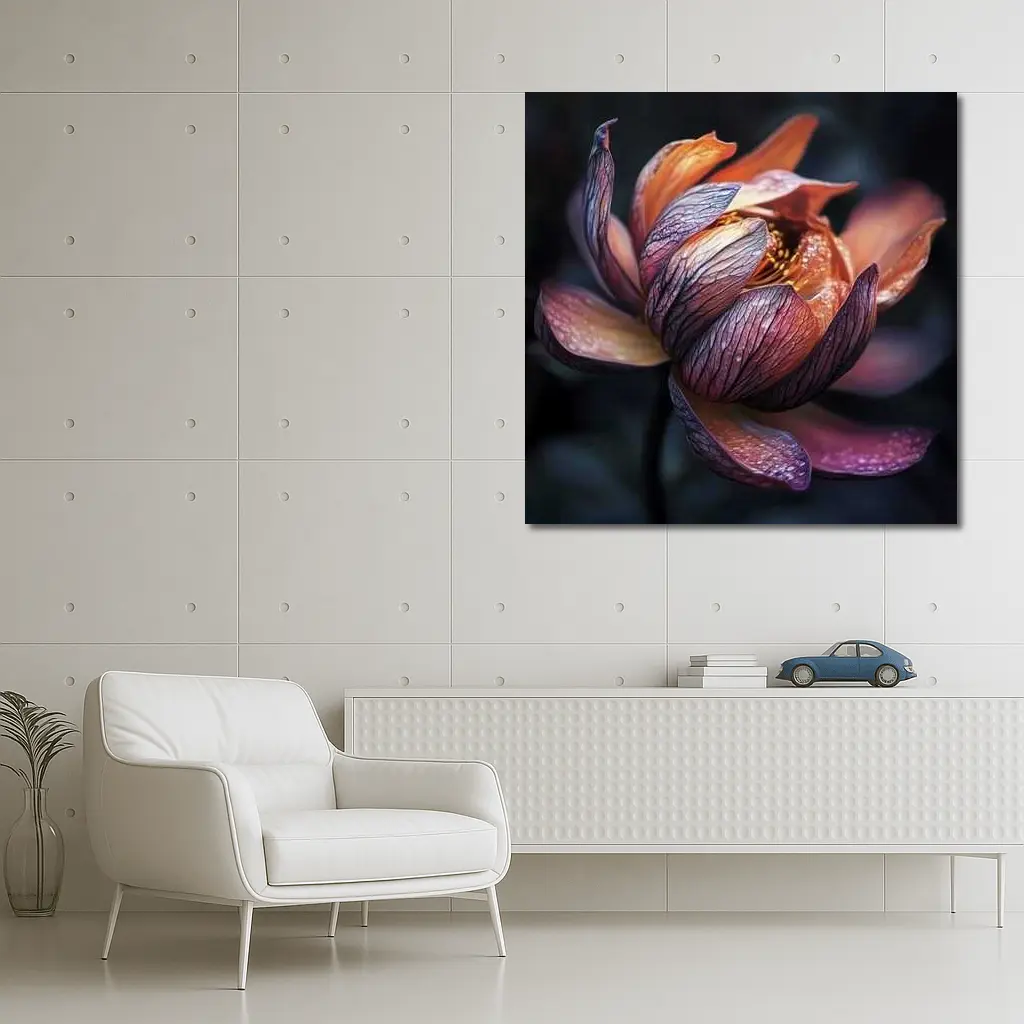 Dark Lotus Flower Close Up Dark Background – Wall Art