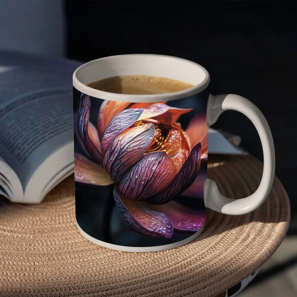 Dark Lotus Flower Close Up Dark Background – Mugs
