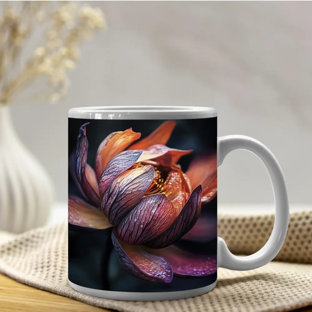 Dark Lotus Flower Close Up Dark Background – Mugs
