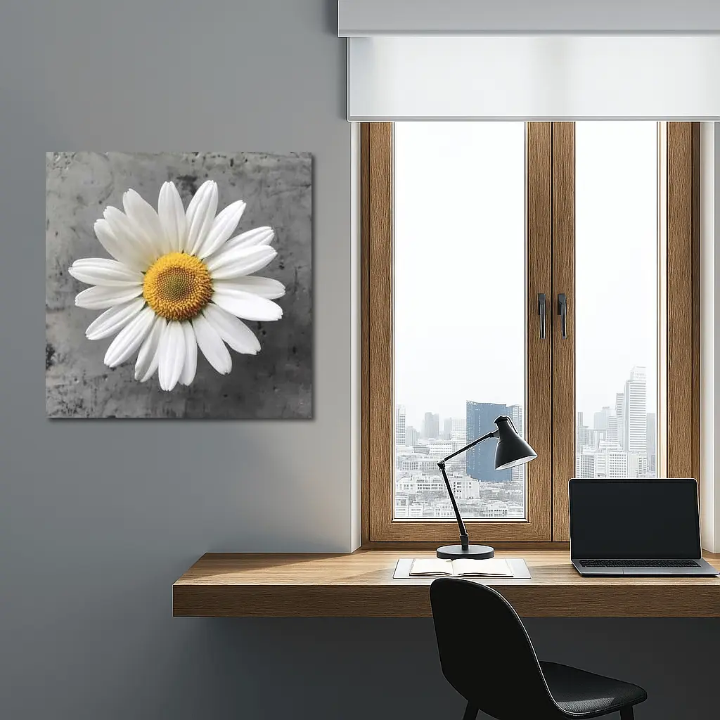 White Daisy Flower Gray Concrete Background – Wall Art