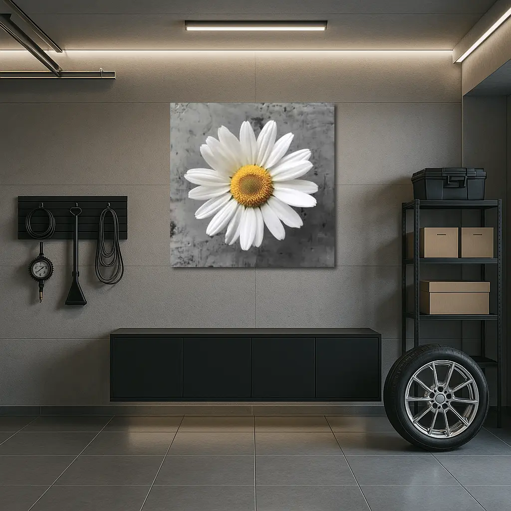 White Daisy Flower Gray Concrete Background – Wall Art