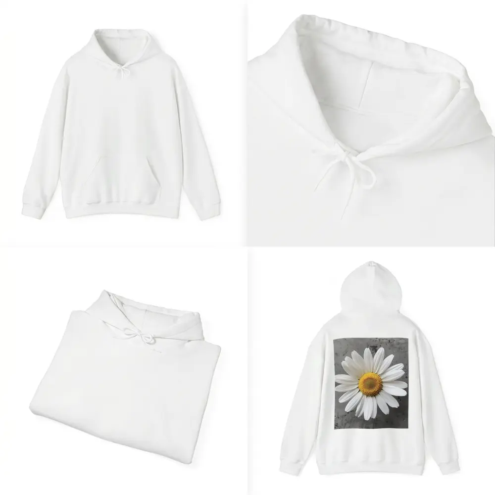 White Daisy Flower Gray Concrete Background – Hoodies