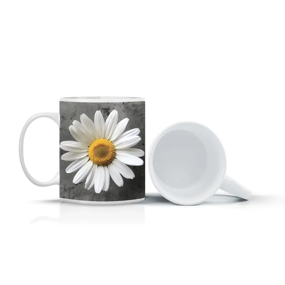 White Daisy Flower Gray Concrete Background – Mugs