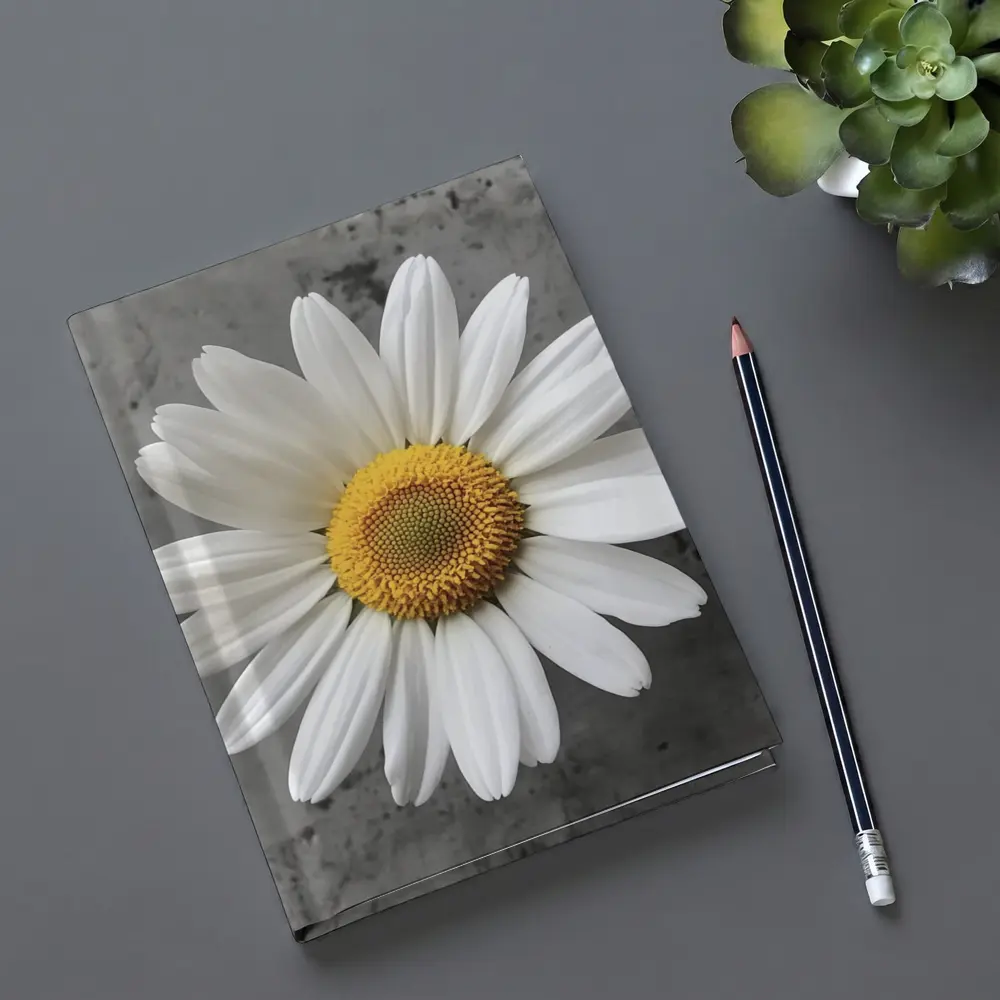 White Daisy Flower Gray Concrete Background – Notebooks