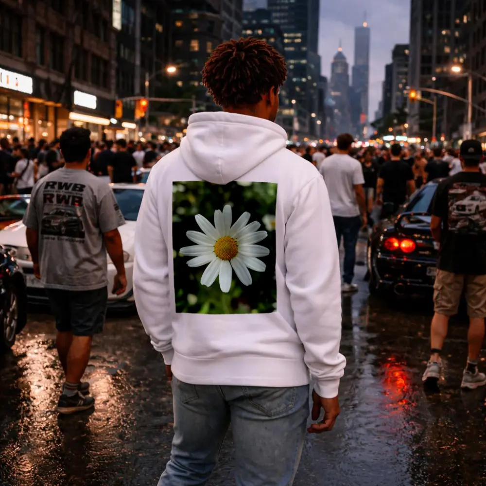 White Daisy Flower Green Garden Background – Hoodies