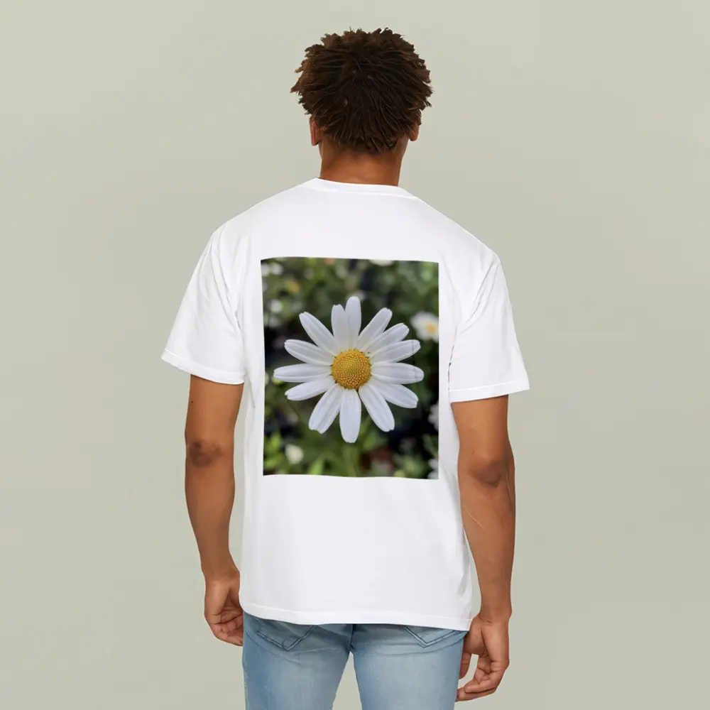 White Daisy Flower Green Garden Background – T-Shirts
