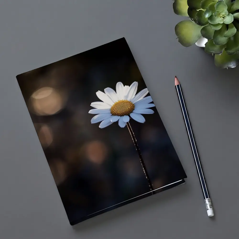 Single Daisy Flower Dark Bokeh Background – Notebooks
