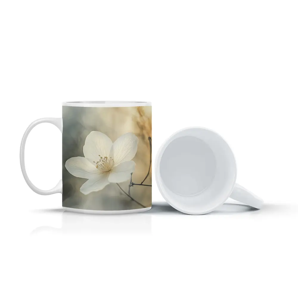 White Anemone Flower Soft Misty Background – Mugs
