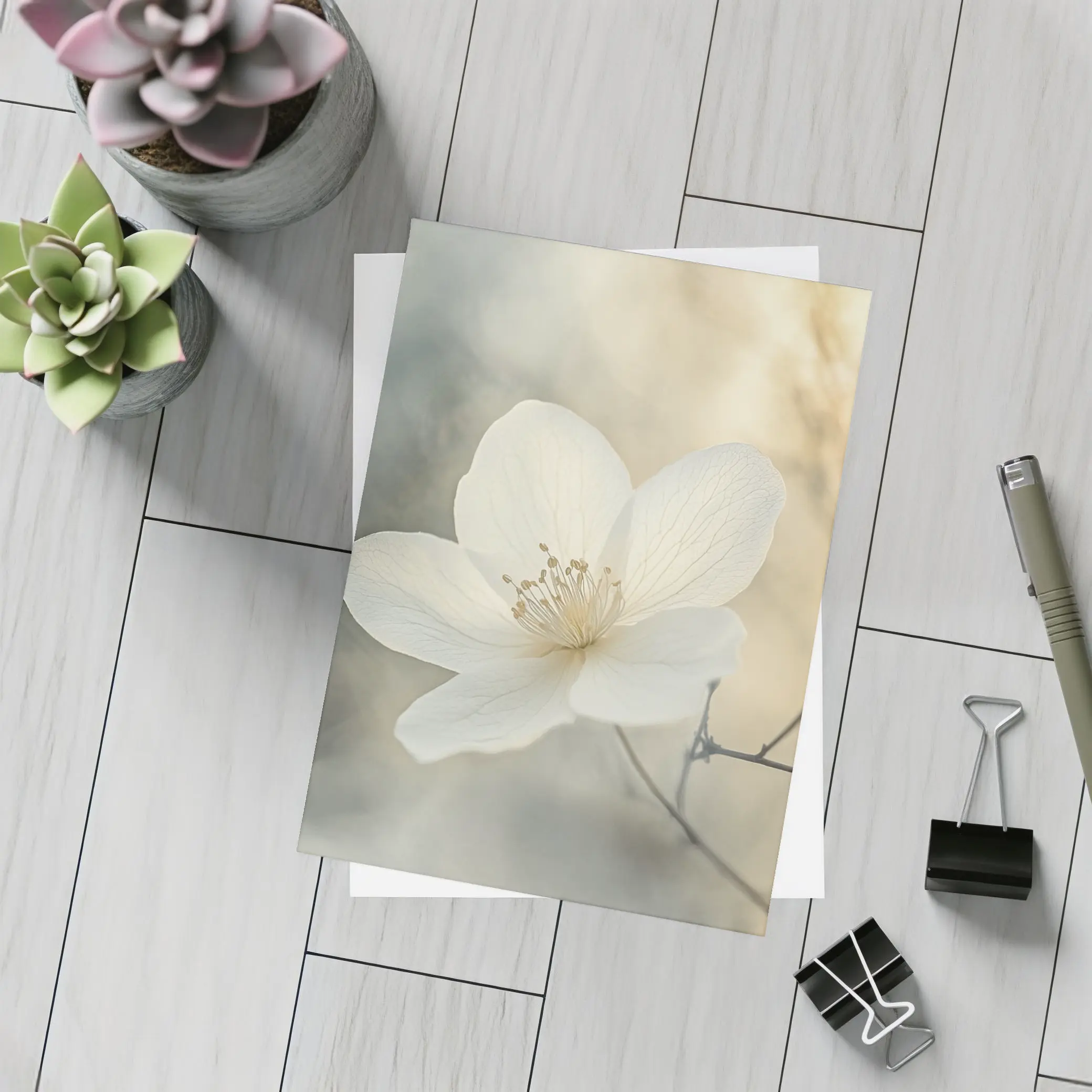 White Anemone Flower Soft Misty Background – Postcards