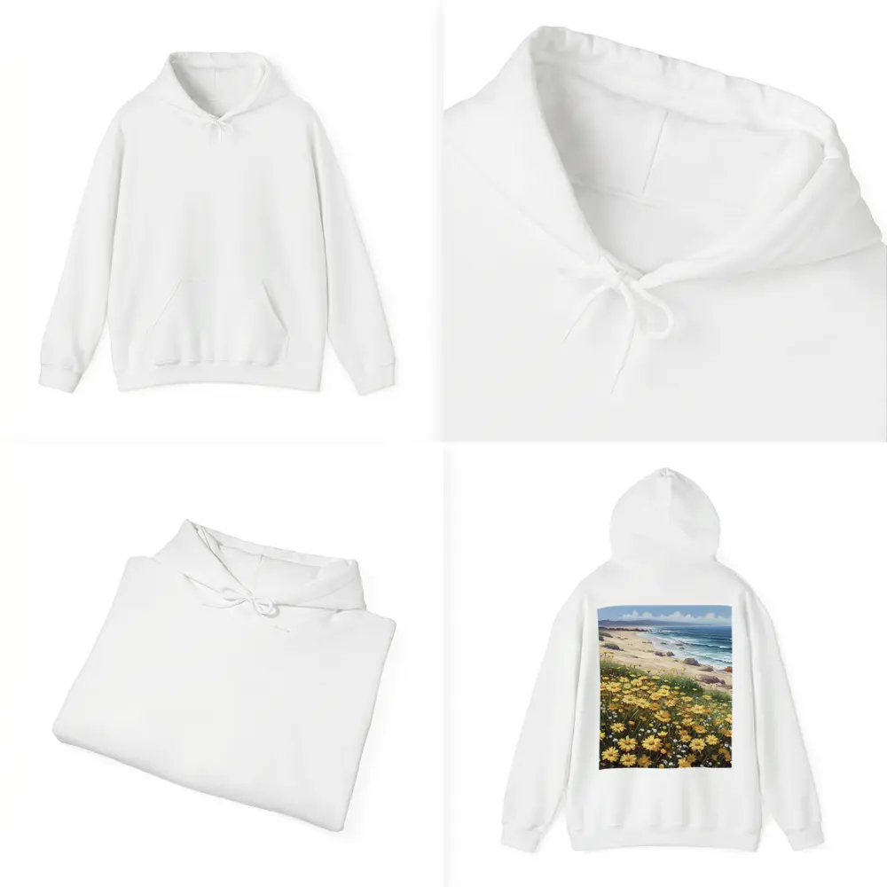 Yellow Daisies Coastal Beach Ocean Landscape Painting – Hoodies