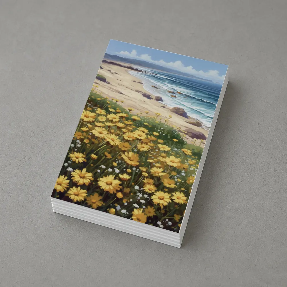 Yellow Daisies Coastal Beach Ocean Landscape Painting – Postcards