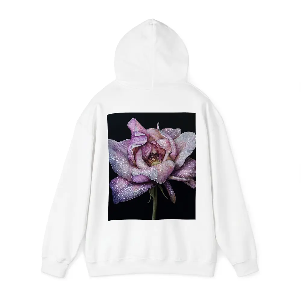 Purple Peony With Dew Drops Black Background – Hoodies