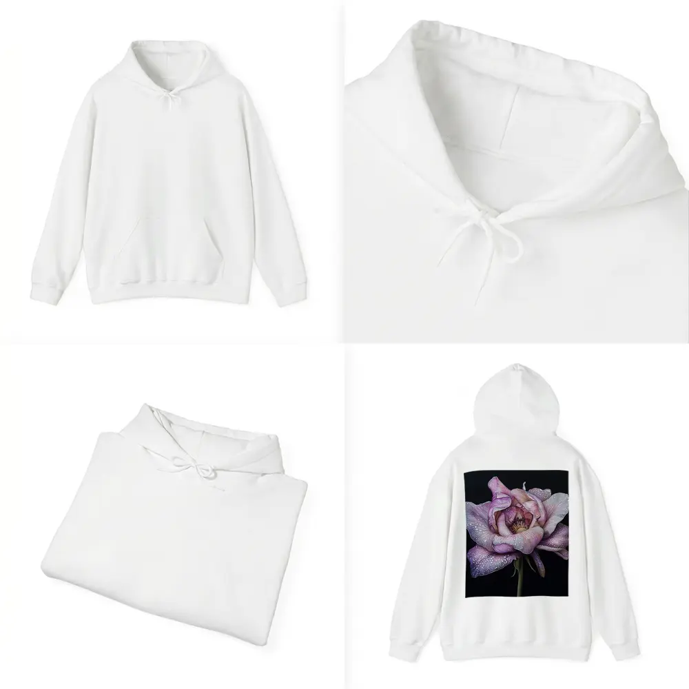 Purple Peony With Dew Drops Black Background – Hoodies