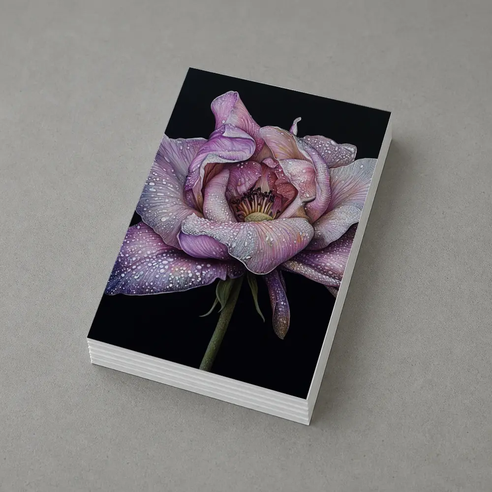 Purple Peony With Dew Drops Black Background – Postcards