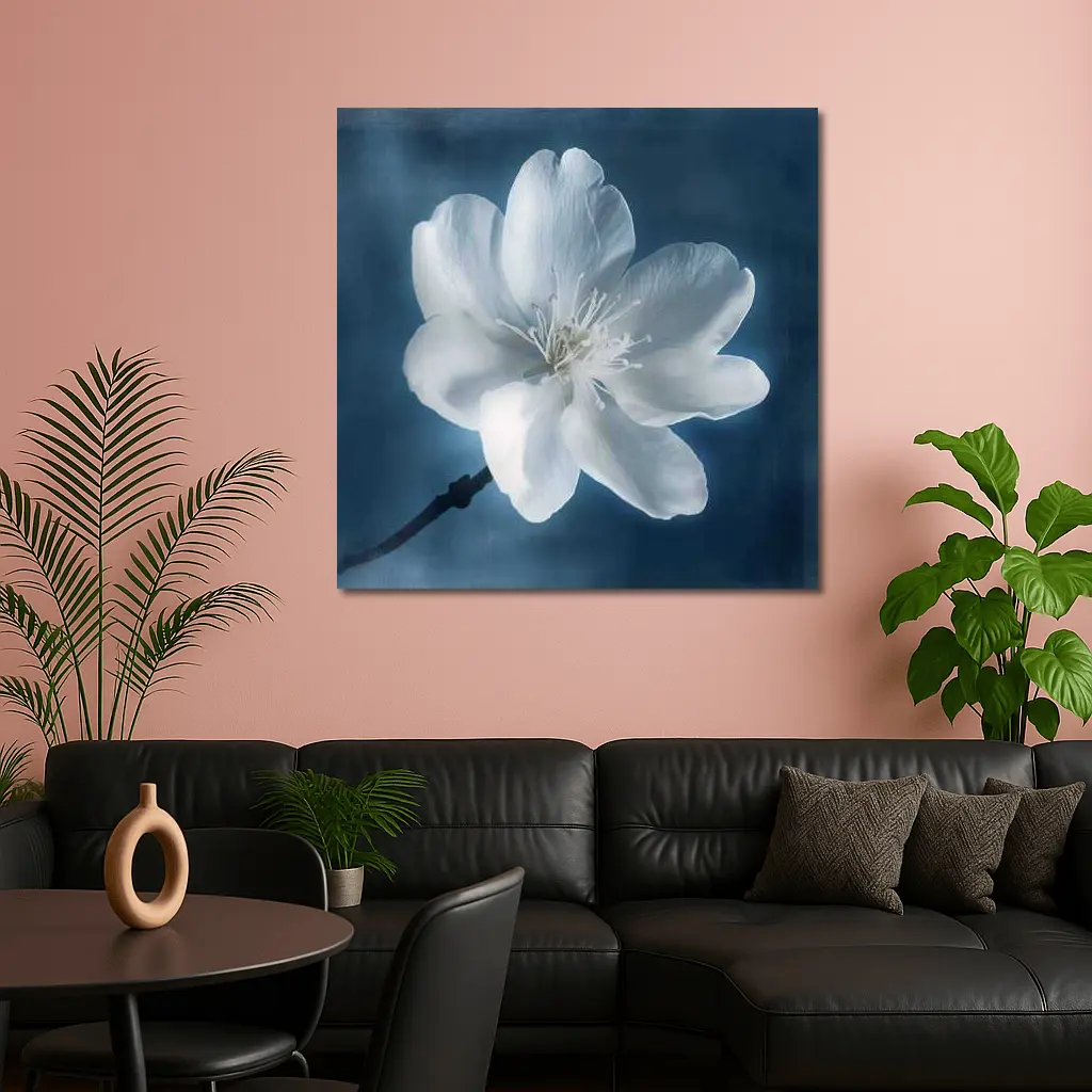 White Cherry Blossom Flower Blue Background – Wall Art